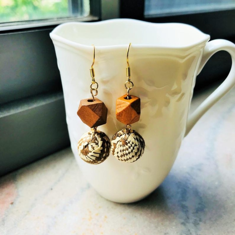 ✨Handmade Wood + Wicker Earrings